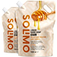Los mejores  - Marca Amazon - Solimo Recambio de jabón líquido para manos. Fórmula cuidado hidratante a la leche y miel-Paquete de 2 (2…